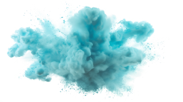 Dry Soil explosion with dirt and cloud smoke. Isolated on white background. Dirty ground abstract spread with flying particles