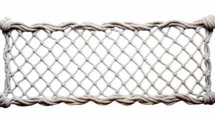 Close-up of a sturdy knot rope net isolated on white background, perfect for nautical, construction, and safety theme projects.