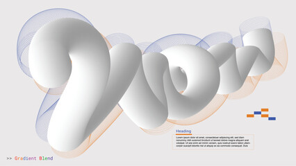 Abstract white curve gradient line blend on white background. 3D element gradient line blend template for web, card, brochure, poster or advertising.