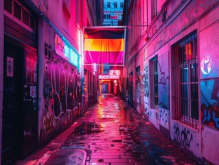 Fototapeta premium Germany Flag IlluminatedNeon Lights in Dark Urban Alleyway at Night