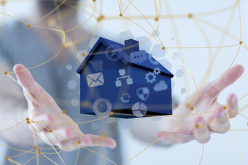 home data. Digital cyberspace with particles and Digital data network connections concept.