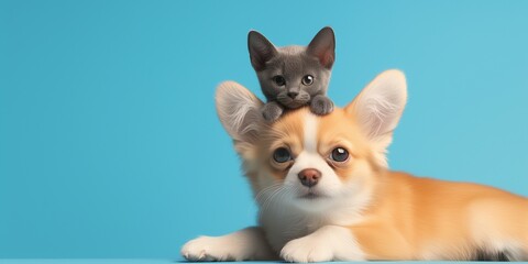 Obraz premium Beautiful pet portrait of small dog and cat