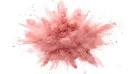 Dry Soil explosion with dirt and cloud smoke. Isolated on white background. Dirty ground abstract spread with flying particles