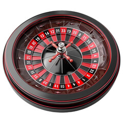 Modern Black and Red Roulette Wheel with Gold Accents and Transparent Background

