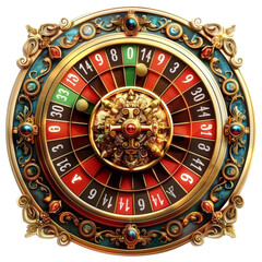 Naklejka premium 3D Render of a Luxurious Casino Roulette Wheel with Gems on a Transparent Background 