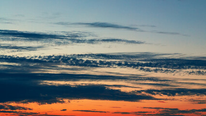 Fototapeta premium Summer sunrise or sunset on the field or forest. Summer landscape. Beautiful sky and color.