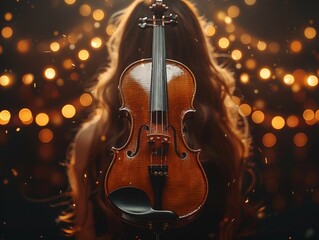 A woman is holding a violin and smiling