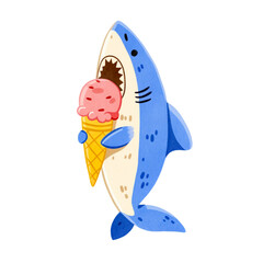Cute cartoon  WATERCOLOR shark illustration transparent PNG.