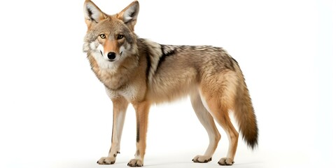 Coyote (Canis lupus) on a white background. Concept Wildlife Photography, Animal Portraits, Nature Shots, Studio Shoot, Wildlife Conservation