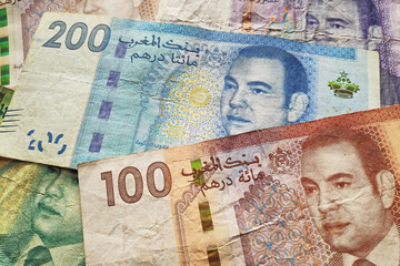 Stack of Moroccan dirham banknotes