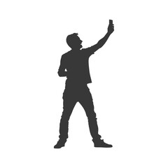 silhouette man taking selfie photo on smartphone with poses black color only