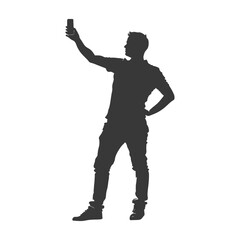 silhouette man taking selfie photo on smartphone with poses black color only