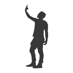 silhouette man taking selfie photo on smartphone with poses black color only