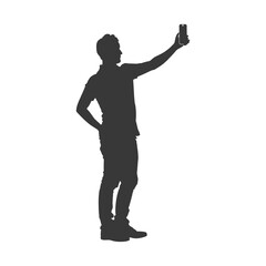 silhouette man taking selfie photo on smartphone with poses black color only