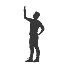 silhouette man taking selfie photo on smartphone with poses black color only