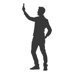 silhouette man taking selfie photo on smartphone with poses black color only