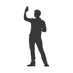 silhouette man taking selfie photo on smartphone with poses black color only
