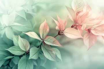 Fototapeta premium Elegant image of soft pastel leaves with a delicate gradient background, perfect for nature themes and artistic designs.