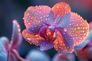 Fototapeta premium Orchid Bloom Covered in Dew Drops