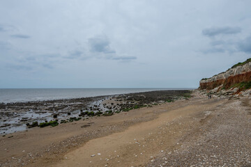 Photo of the beach in Hunstanton in Norfolk England on an overcast day