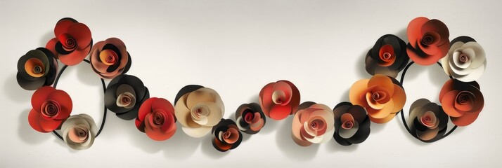  A poster of red roses in the shape of a heart; with abstract background patterns and white space around it, background,