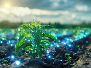 Holographically augmented plant in a high-tech agricultural field
