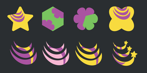 set of retro shape y2k element. vector illustration