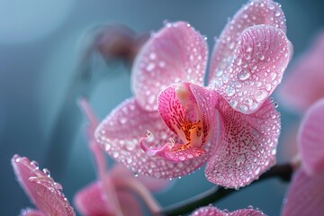 Fototapeta premium Pink Orchid Blossom Covered in Dew Drops