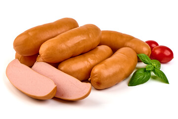 Boiled pork sausages, isolated on white background. High resolution image.