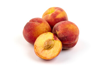 Fresh peaches, isolated on white background.
