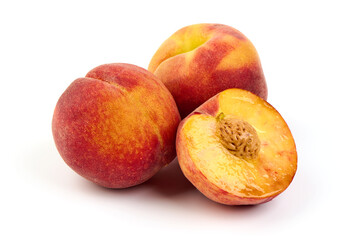 Fresh peaches, isolated on white background.