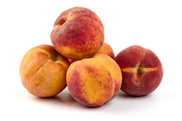Fresh peaches, isolated on white background.