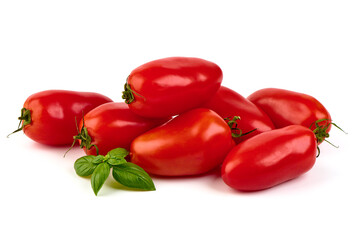 Ripe fresh tomatoes, close-up, isolated on white background.