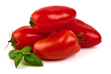 Ripe fresh tomatoes, close-up, isolated on white background.