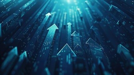 Blue arrows pointing upwards in a tech backdrop