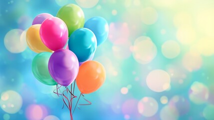 Set of colorful matte helium balloons against a blurred background