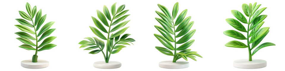 Obraz premium Set of Palm Leaf isolated on transparent png background illustration. Generative ai