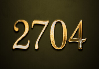 Old gold effect of 2704 number with 3D glossy style Mockup.	