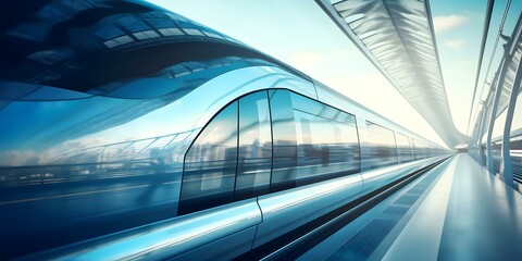 Obraz premium Revolutionary supersonic maglev train transforms travel with cuttingedge technology. Concept Transportation, Technology, Innovation, Train Travel, Supersonic Travel