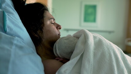 Mother Experiencing Post-Birth Trembles, Supported by Medical Staff, mom struggling pain while...