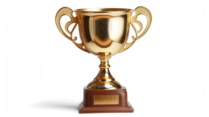 Polished gold winner trophy cup with intricate handles, symbolizing achievement and victory