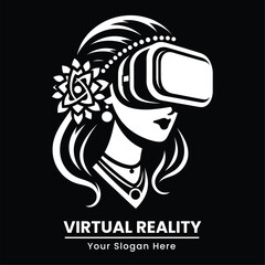 Professional woman in business attire with VR glasses, integrating virtual reality into corporate world