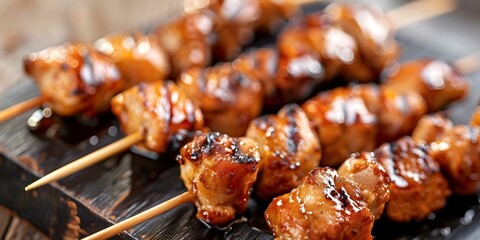 Delicious Yakitori Skewers with Tender Chicken and Teriyaki Glaze. Concept Japanese Cuisine, Yakitori Skewers, Chicken Recipes, Teriyaki Glaze, Food Photography