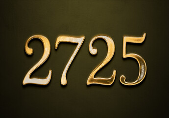 Old gold effect of 2725 number with 3D glossy style Mockup.	