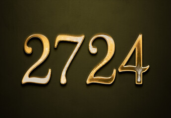 Old gold effect of 2724 number with 3D glossy style Mockup.	