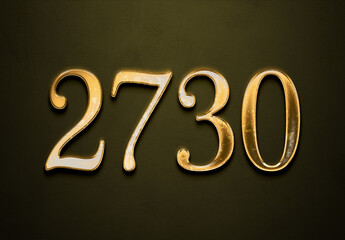 Old gold effect of 2730 number with 3D glossy style Mockup.	