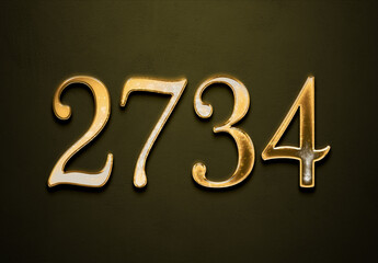 Old gold effect of 2734 number with 3D glossy style Mockup.	