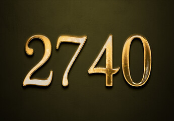 Old gold effect of 2740 number with 3D glossy style Mockup.	