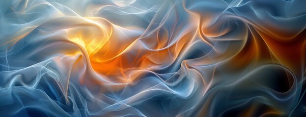 Obraz premium Abstract fluid shapes in blue and orange. Digital illustration with soft gradients. Abstract art concept Banner with copy space