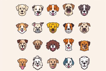 Obraz premium Dogs Doodle Set, Pet Animal Symbols, Hand Drawn Puppy Icons Silhouettes, Sketched Dog Character